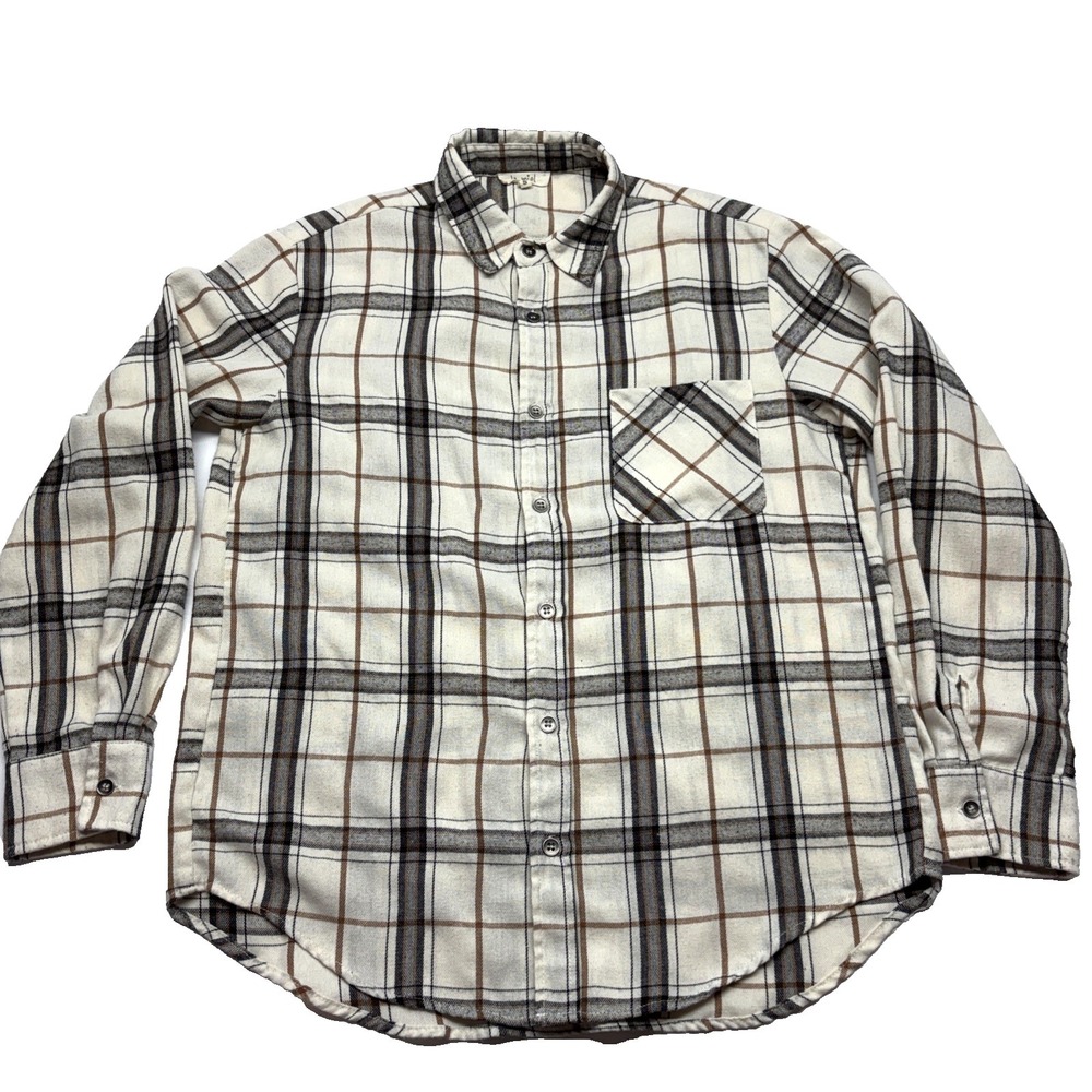 La Miel Women's Plaid Brown Black Flannel Shirt Long Sleeve Button‎ Up Top Small